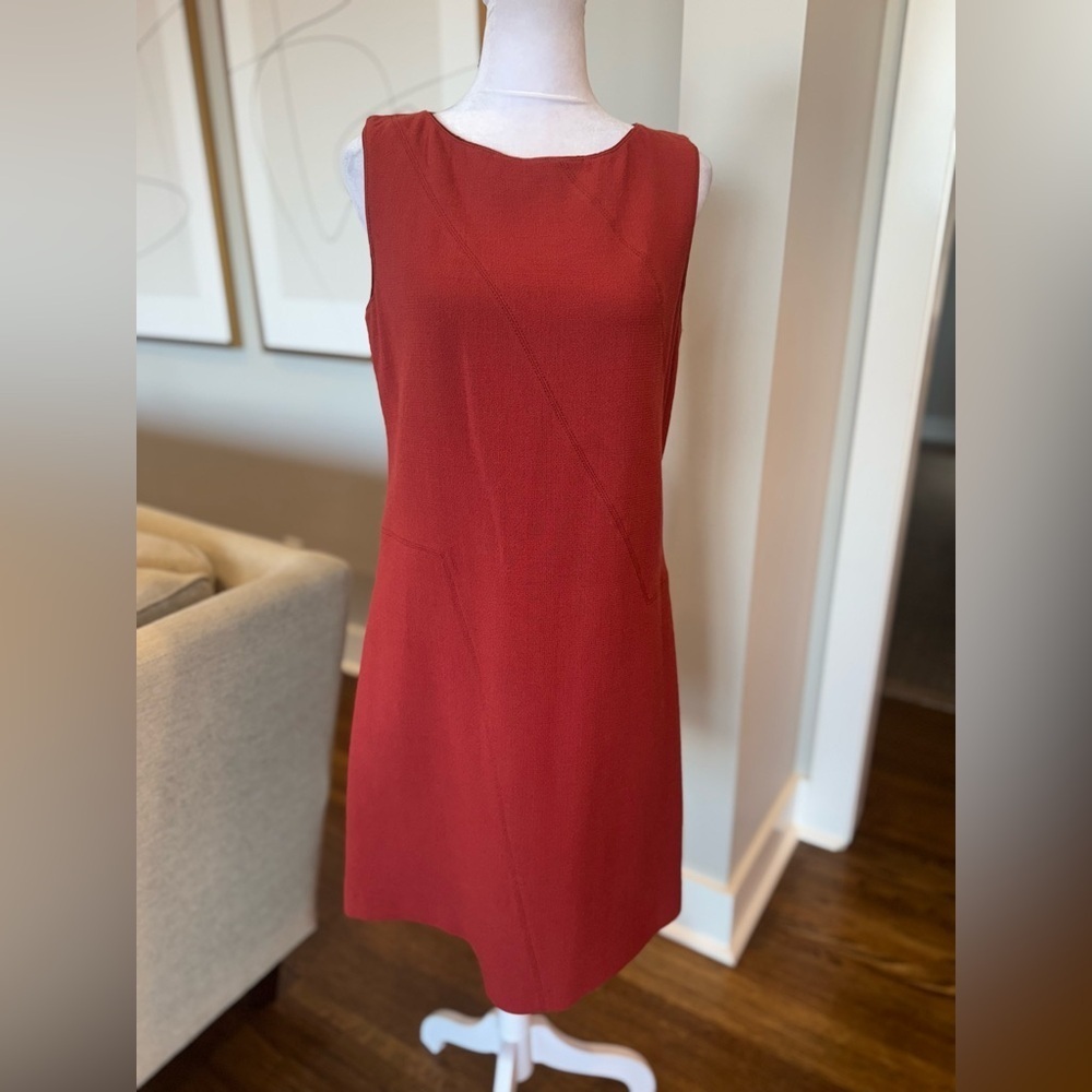 Lafayette 148 Red Midweight Wool Sheath Dress Sleeveless Architectural Seams M - Picture 8 of 15